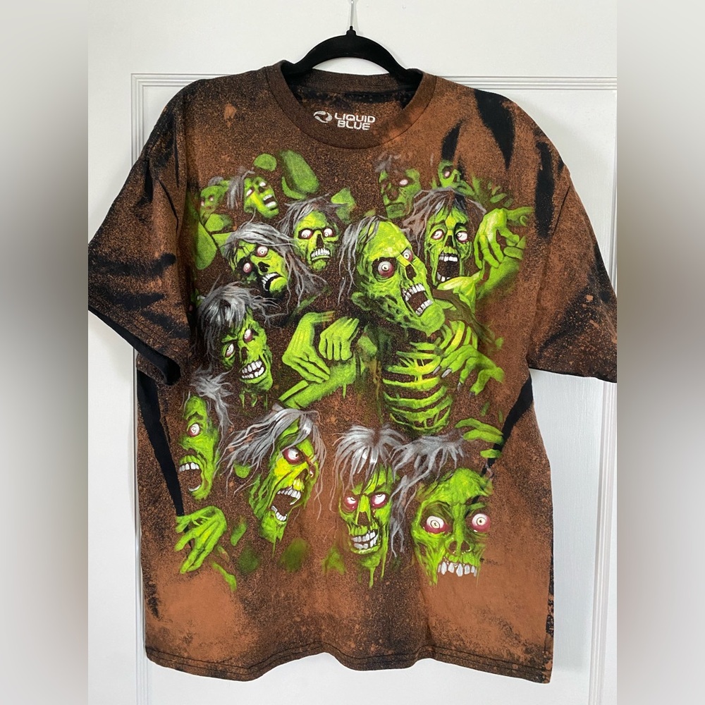 NWOT custom dye Liquid Blue Zombie graphic tee
